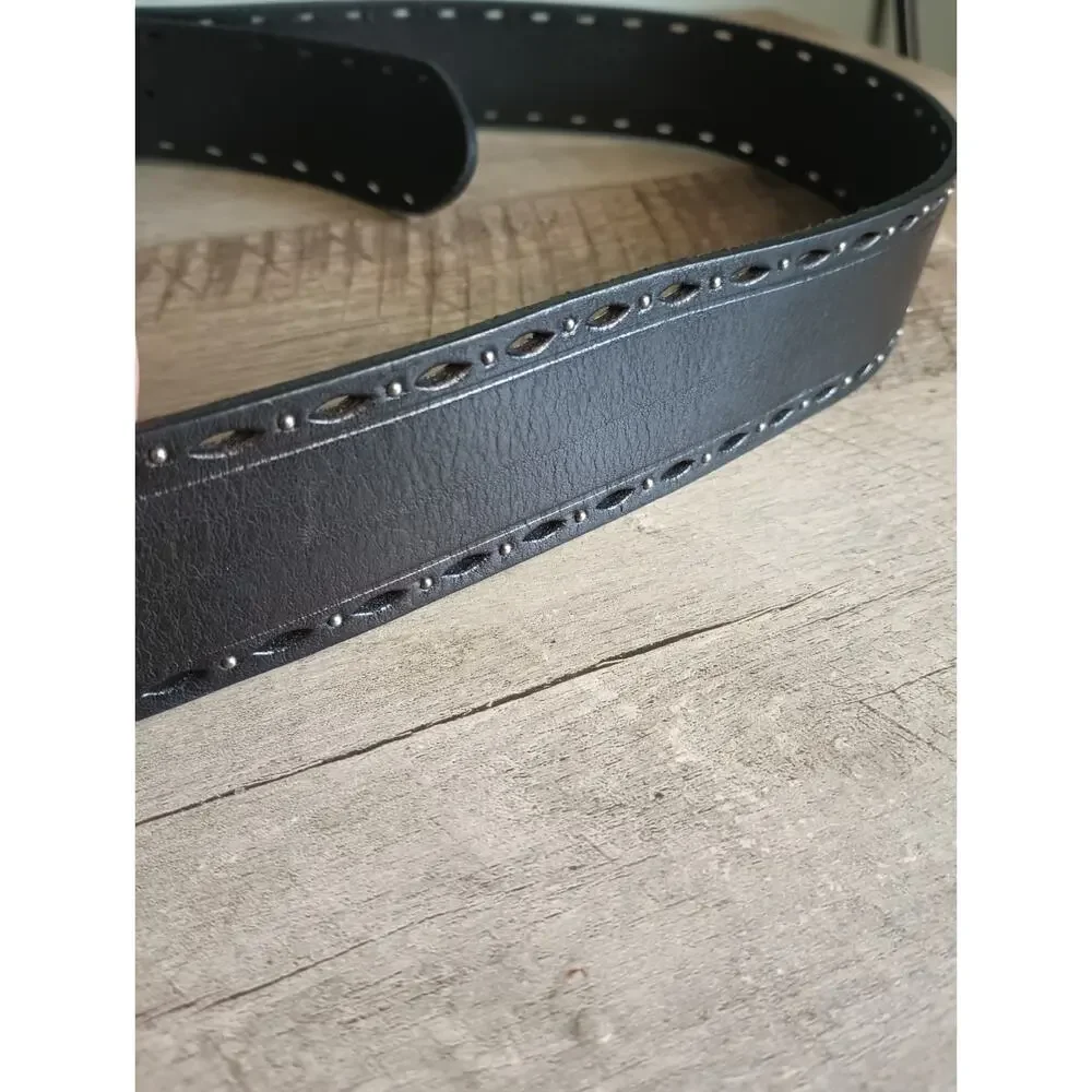 Fossil Leather Western Buckle Belt Womens M Southwestern Dark Bohemian Rustic